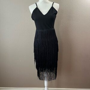 SHEIN Black Fringe Flapper Midi Dress size Medium